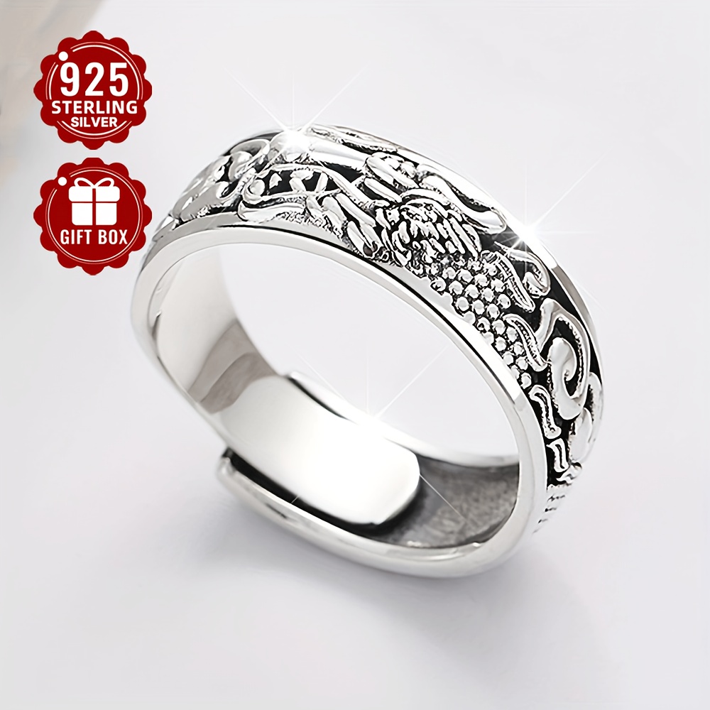 Dragon Pattern Sterling Silver Ring 6.6g